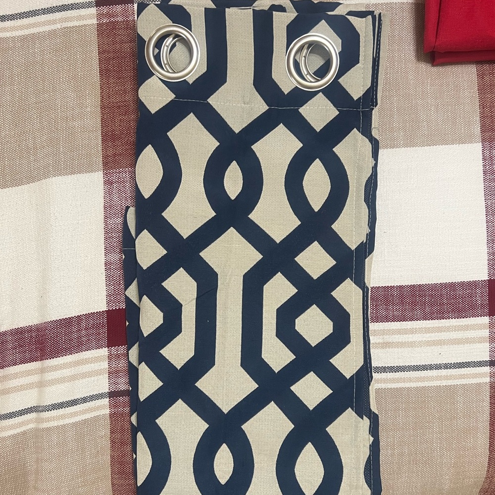 Grommet curtains navy & light beige